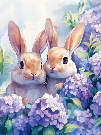Алмазная мозаика  Феникс+ Зайчики в гортензиях 71377