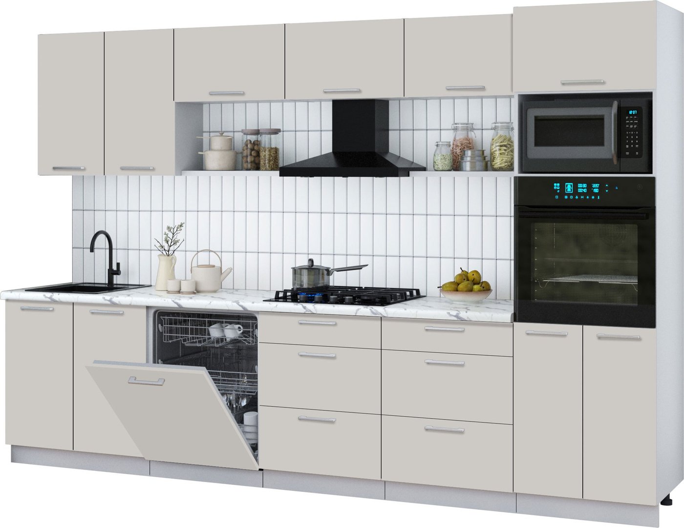 

Готовая кухня Интерлиния Мила Gloss 3.2-ПМ1 (кашемир/кашемир/белый гранит)