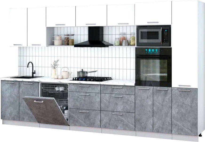 

Готовая кухня Интерлиния Мила Gloss 3.6-ПМ1 (керамика/белый/белый гранит)