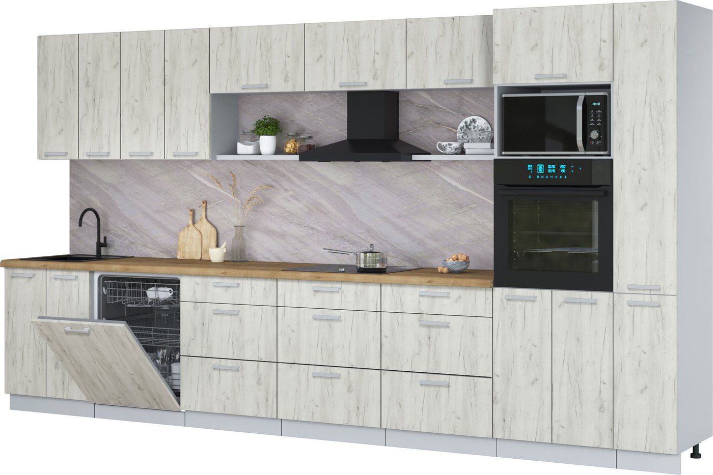 

Готовая кухня Интерлиния Мила Лайт 3.9-ПМ1 (дуб белый/дуб белый/дуб бунратти)