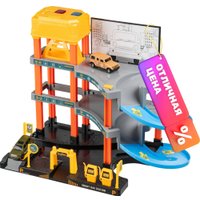 Детские автотреки, трассы Labalu 3-уровневый с дорогой и автомобилями P9488A-1 (желтый, 2 машинки)