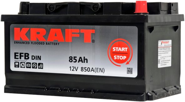 

Автомобильный аккумулятор KRAFT EFB R+ (85 А·ч)