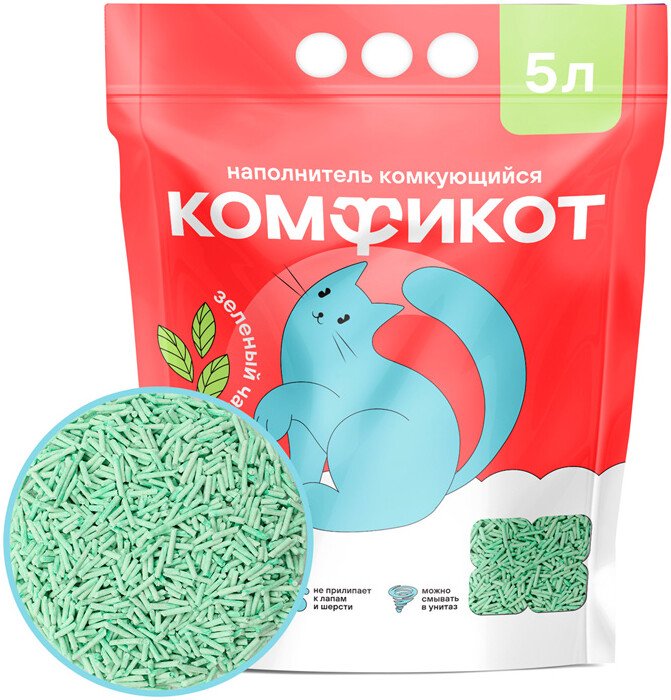 Наполнитель для туалета Комфикот Тофу 5л (зеленый чай)