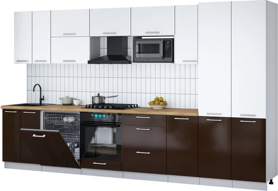 

Готовая кухня Интерлиния Мила Gloss 3.6-ПМ2 (шоколад глянец/белый/дуб бунратти)