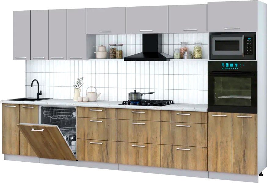 

Готовая кухня Интерлиния Мила Gloss 3.6-ПМ1-2 (дуб вотан/грей/серый каспий)