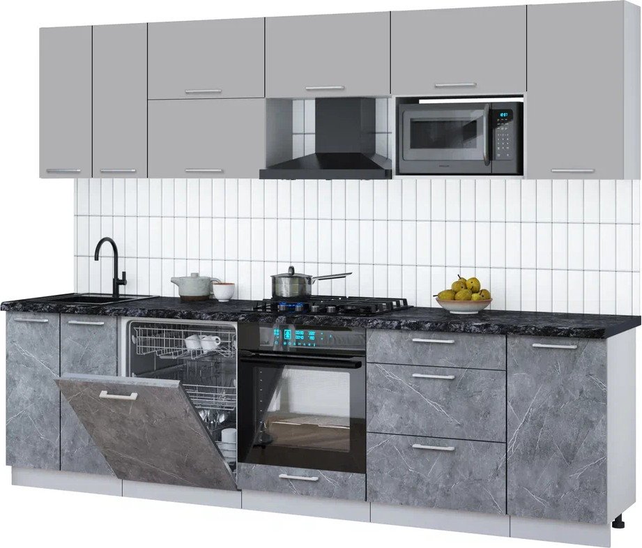 

Готовая кухня Интерлиния Мила Gloss 2.8-ПМ2 (керамика/грей/кастилло темный)