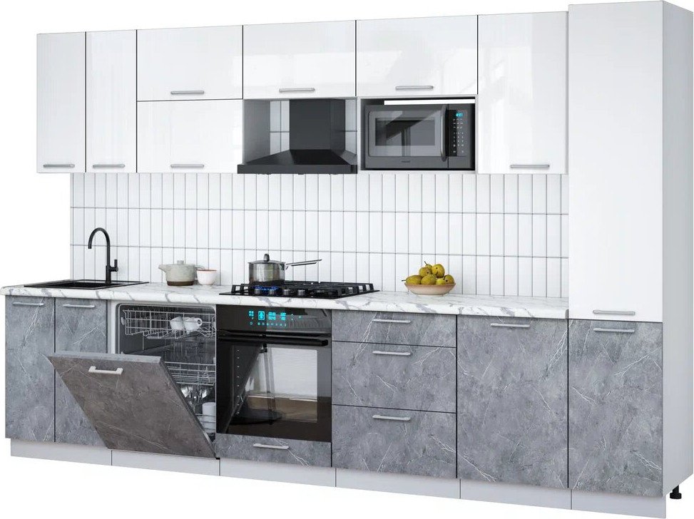 

Готовая кухня Интерлиния Мила Gloss 3.3-ПМ2 (керамика/белый глянец/белый гранит)