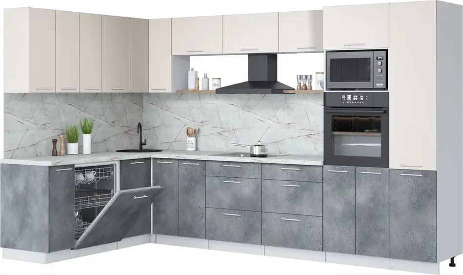 

Готовая кухня Интерлиния Мила Лайт 1.896х3.38 (персидский жемчуг/бетон портленд/серый каспий)