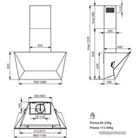 Кухонная вытяжка Falmec Prisma Design+ 85 800 м3/ч (белый)