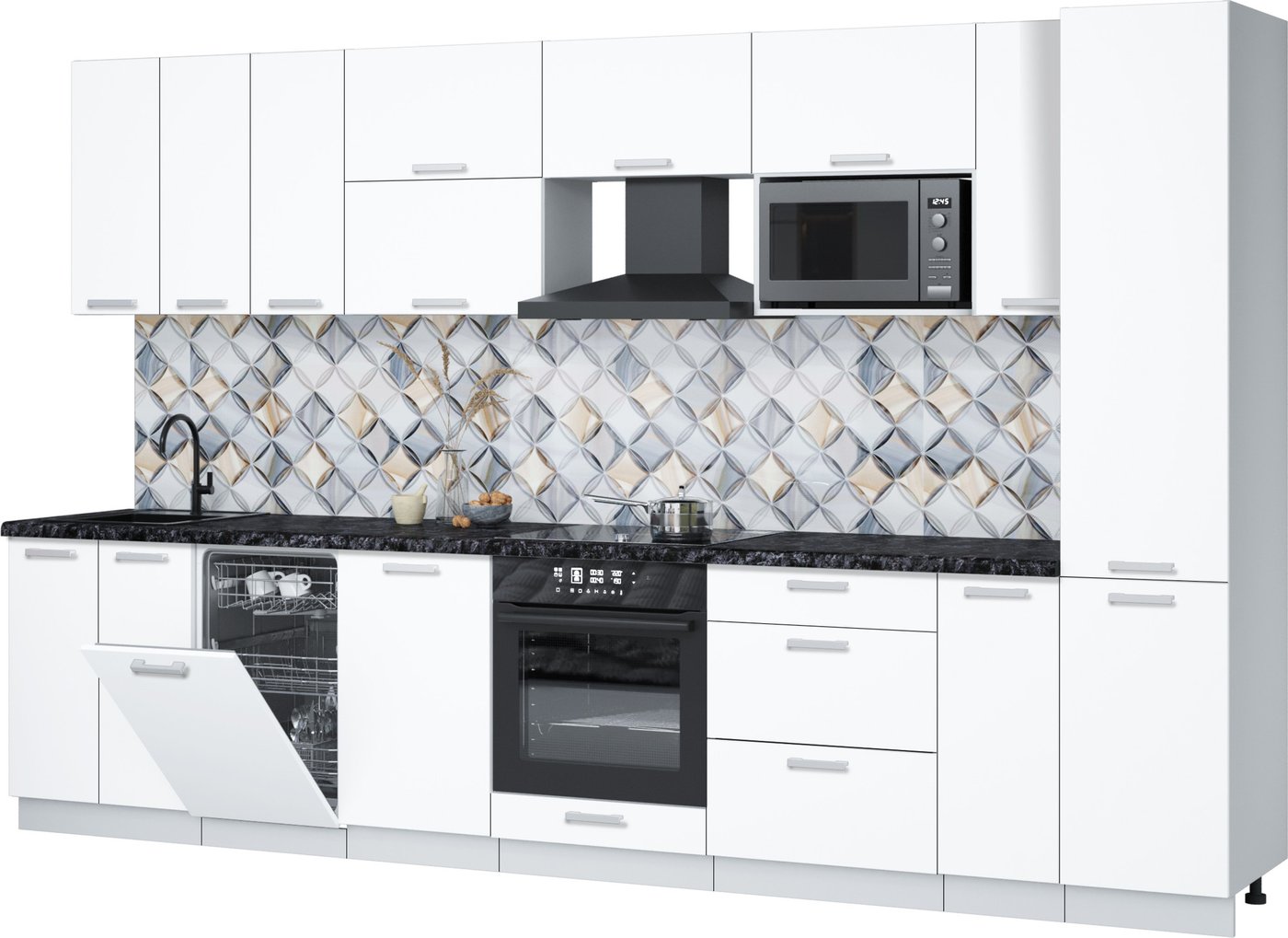 

Готовая кухня Интерлиния Мила Лайт 3.4-ПМ4 (белый платинум/белый платинум/кастилло темный)