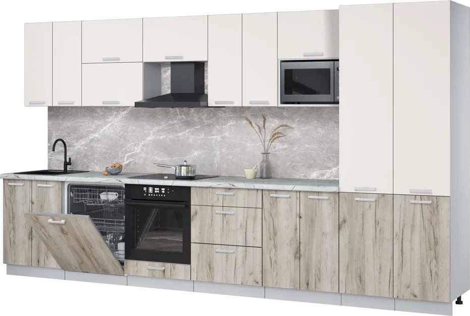 

Готовая кухня Интерлиния Мила Лайт 3.8-ПМ2 (персидский жемчуг/дуб серый/серый каспий)