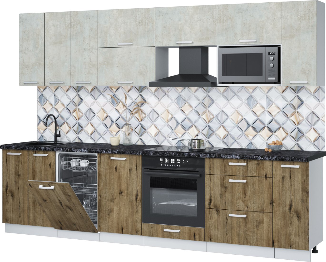 

Готовая кухня Интерлиния Мила Лайт 3.0-ПМ4 (бетон лайт/дуб веллингтон/кастилло темный)