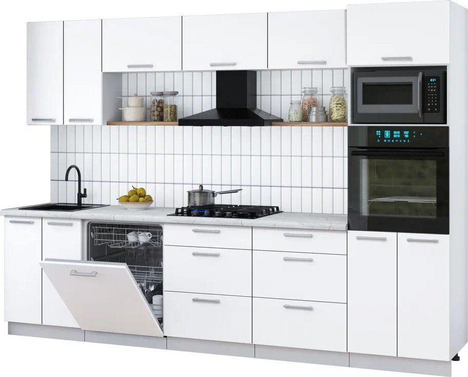 

Готовая кухня Интерлиния Мила Gloss 3.0-ПМ1 (белый/белый/серый каспий)