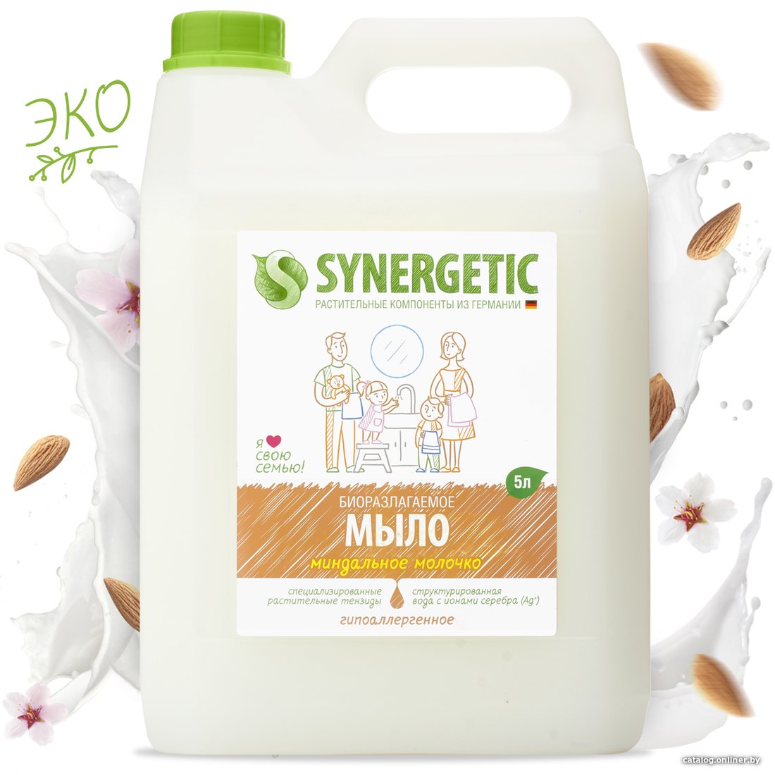Synergetic Мыло жидкое для мытья рук и тела Миндальное молочко 5 л