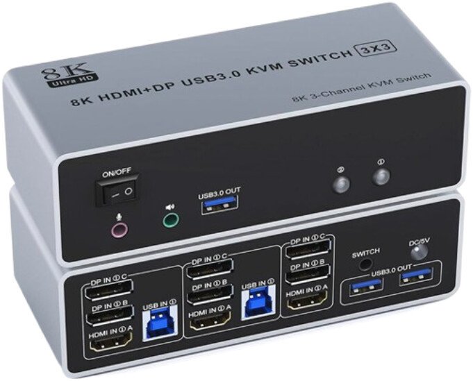 KVM переключатель USBTOP 3x3 HDMI 2.1 + DisplayPort 1.4 - 8K 60Гц / 4K 240Гц 559644