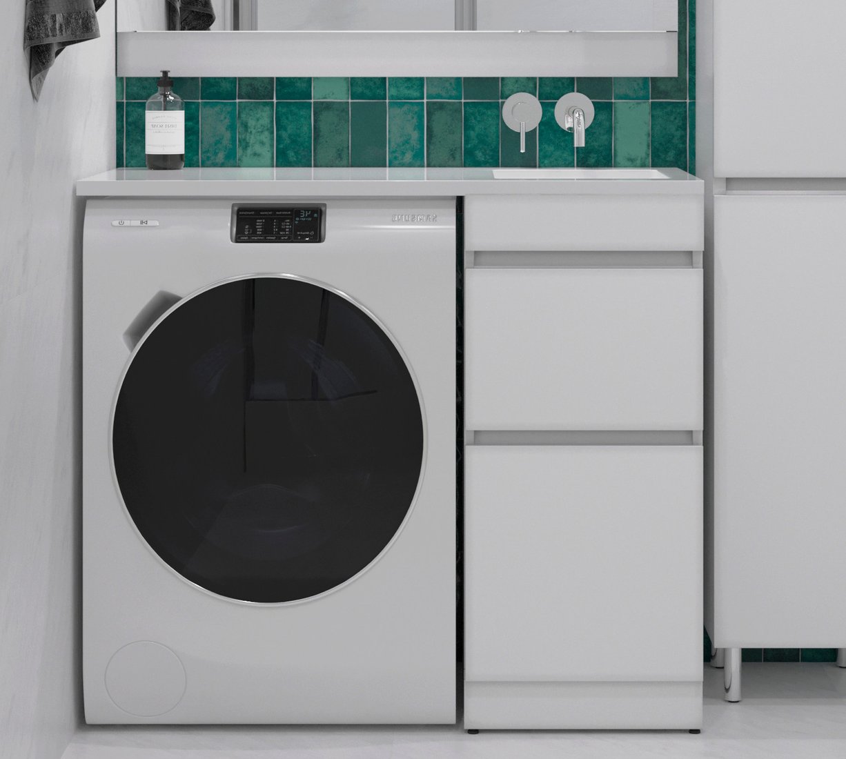 Symbolite Тумба с умывальником Даллас 110 Люкс Plus + Даллас 110x48 (правый, эмаль белый)