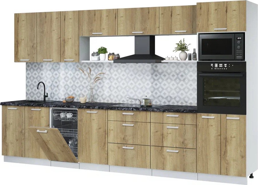 

Готовая кухня Интерлиния Мила Лайт 3.5-ПМ3 (дуб золотой/дуб золотой/кастилло темный)