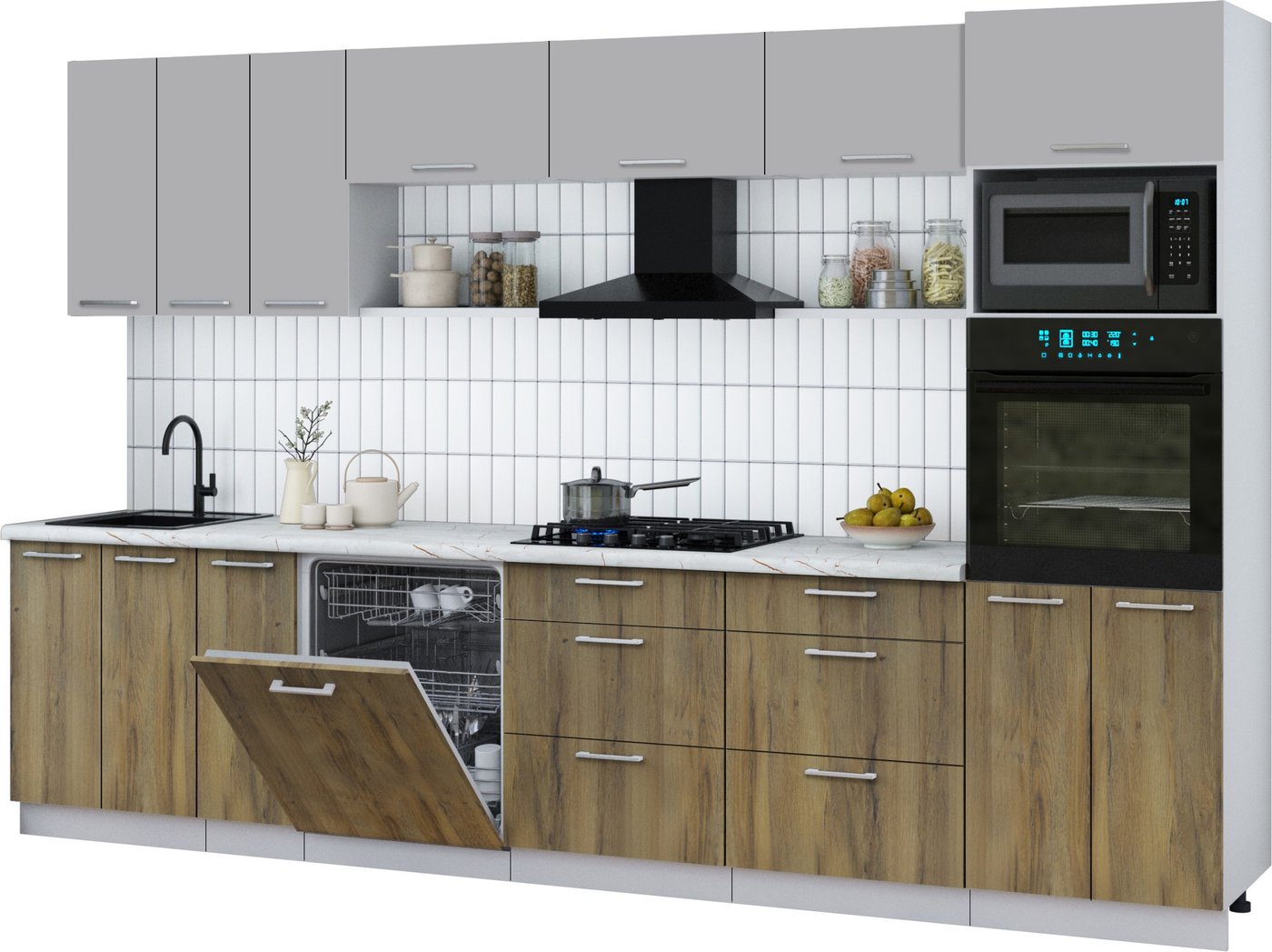 

Готовая кухня Интерлиния Мила Gloss 3.3-ПМ1-2 (дуб вотан/грей/серый каспий)