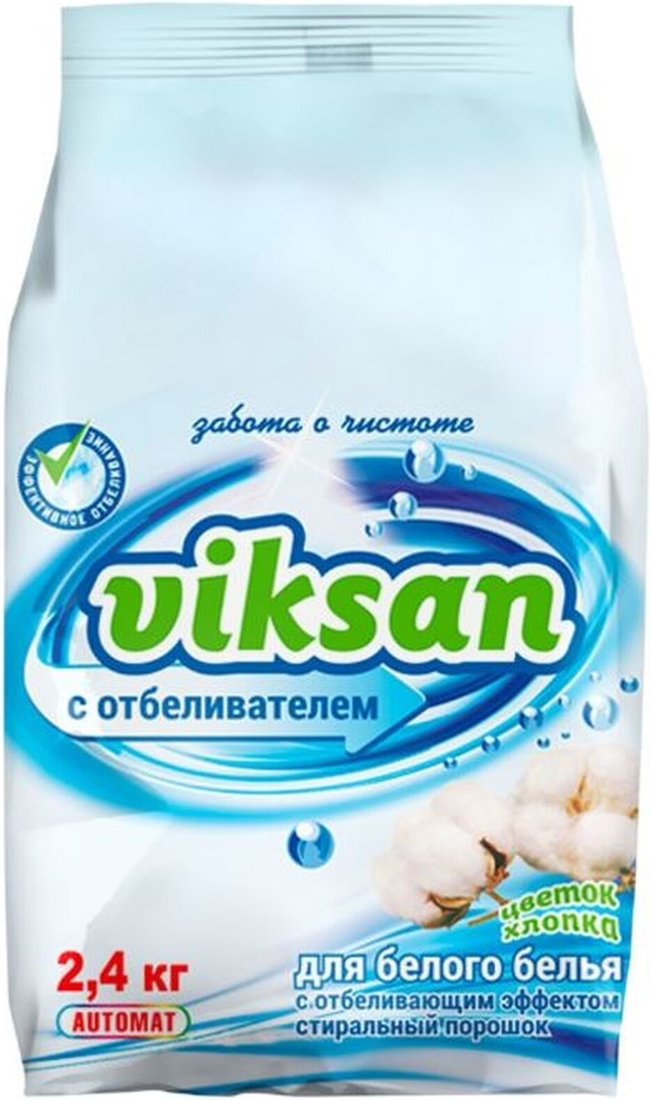 

Стиральный порошок Viksan автомат с отбеливателем для белого Цветок хлопка 2.4 кг