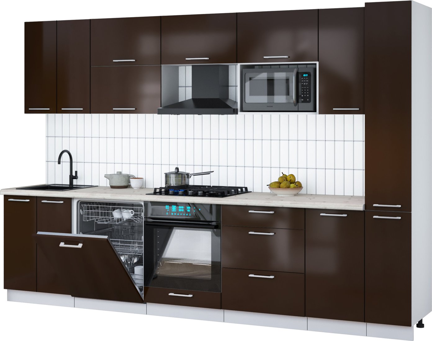 

Готовая кухня Интерлиния Мила Gloss 3.1-ПМ2 (шоколад глянец/шоколад глянец/бискайская сосна)