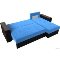 Угловой диван Лига диванов Дубай лайт правый 114162 (велюр голубой/экокожа черный)