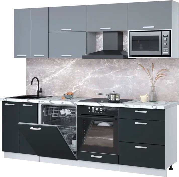 

Готовая кухня Интерлиния Мила Лайт 2.4-ПМ2 (серебро/антрацит/белый гранит)