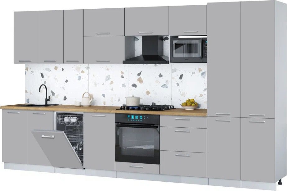 

Готовая кухня Интерлиния Мила Gloss 3.7-ПМ4 (грей/грей/дуб бунратти)