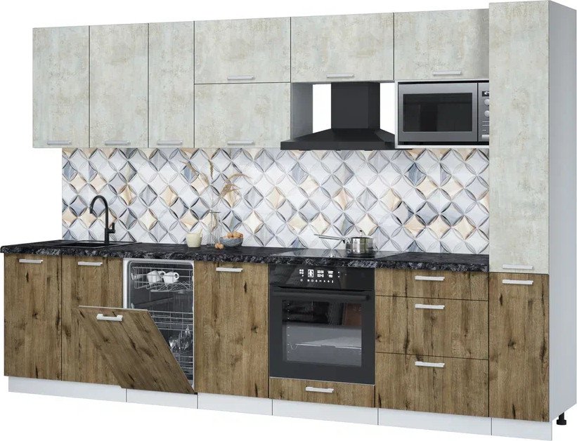 

Готовая кухня Интерлиния Мила Лайт 3.2-ПМ4 (бетон лайт/дуб веллингтон/кастилло темный)