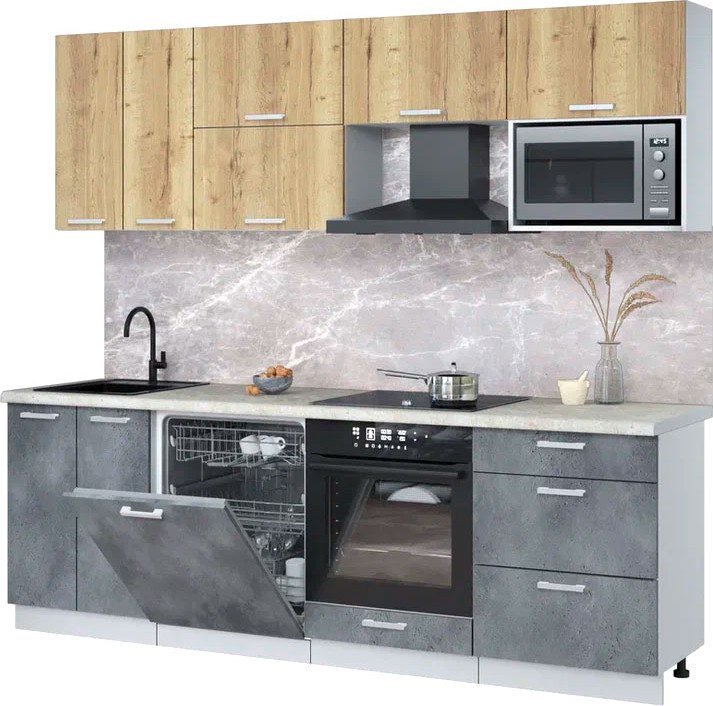 

Готовая кухня Интерлиния Мила Лайт 2.4-ПМ2 (дуб золотой/бетон портленд/опал светлый)