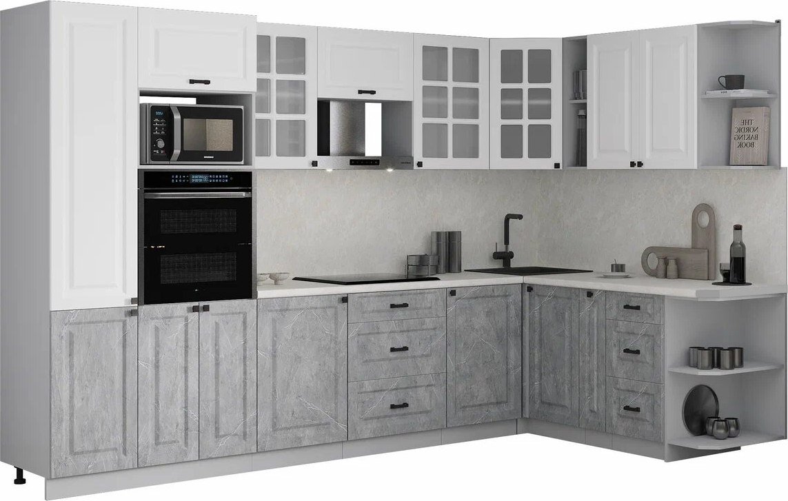 

Готовая кухня Интерлиния Мила Деко 1.88x3.2 LV (керамика/белый/опал светлый)