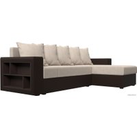 Угловой диван Лига диванов Дубай лайт правый 114194 (рогожка бежевый/экокожа коричневый)