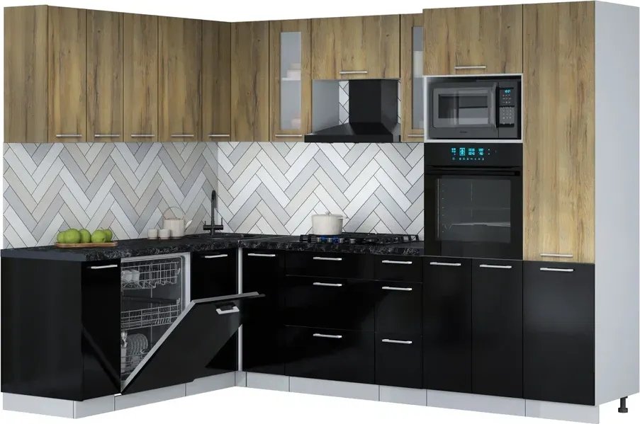 

Готовая кухня Интерлиния Мила Gloss 1.896х2.78 (черный глянец/дуб вотан/кастилло темный)