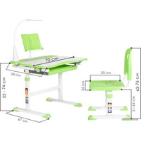 Парта Anatomica Avgusta + стул + выдвижной ящик + светильник + подставка (белый/зеленый)