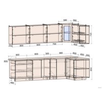 Готовая кухня Интерлиния Мила Матте 1.5x2.9 А правая (слоновая кость/мята/травертин сер.)