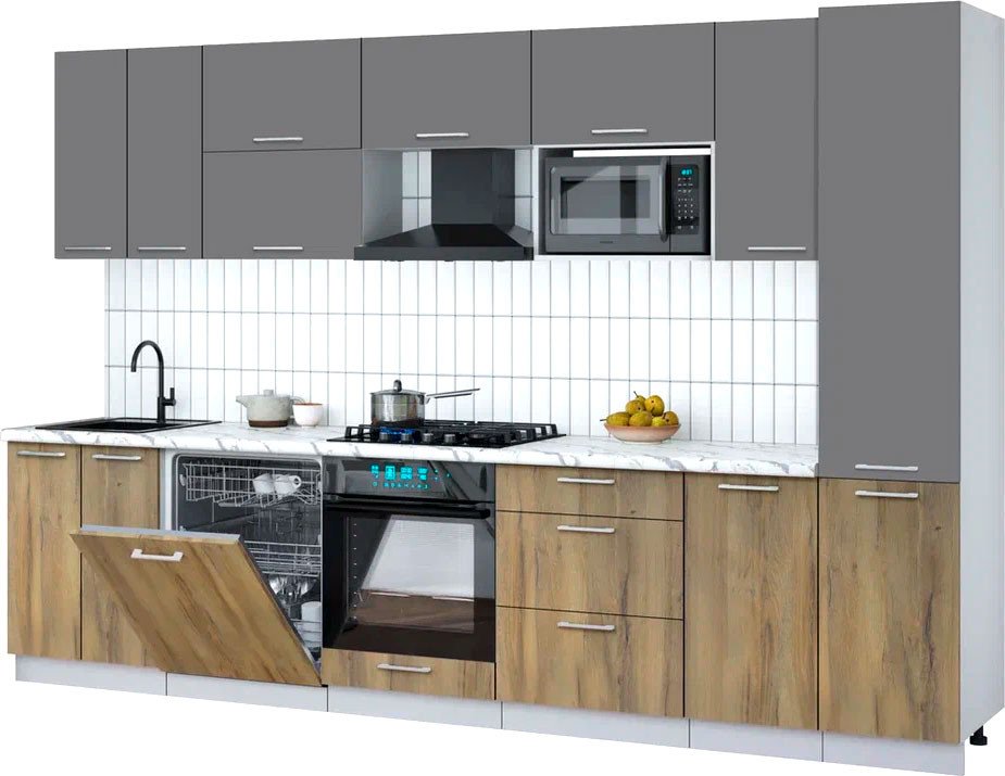 

Готовая кухня Интерлиния Мила Gloss 3.2-ПМ2 (дуб вотан/серый/белый гранит)