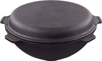 Казан Grand Metall Invest Казан узбекский чугунный с крышкой-сковородой 10 л (плоское дно)