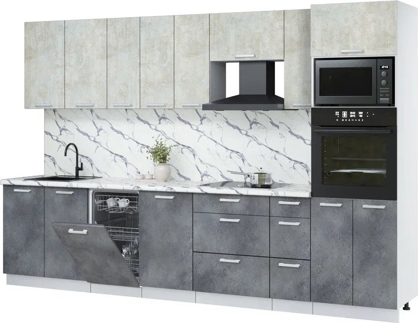 

Готовая кухня Интерлиния Мила Лайт 3.2-ПМ3 (бетон лайт/бетон портленд/белый гранит)