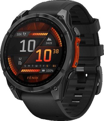 Garmin Fenix 8 47мм (серый, черный силиконовый ремешок)