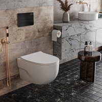 Унитаз подвесной Roxen Porto One Rimless 6 в 1 StounFix Dual Fresh 580109 (кнопка: черный матовый)