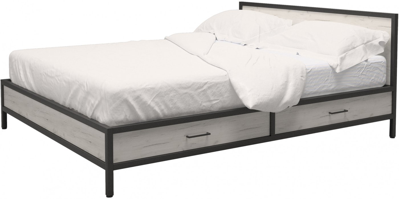

Кровать Millwood Neo Loft КМ-3.8 Л 207x190x81 (дуб белый Craft/металл черный)