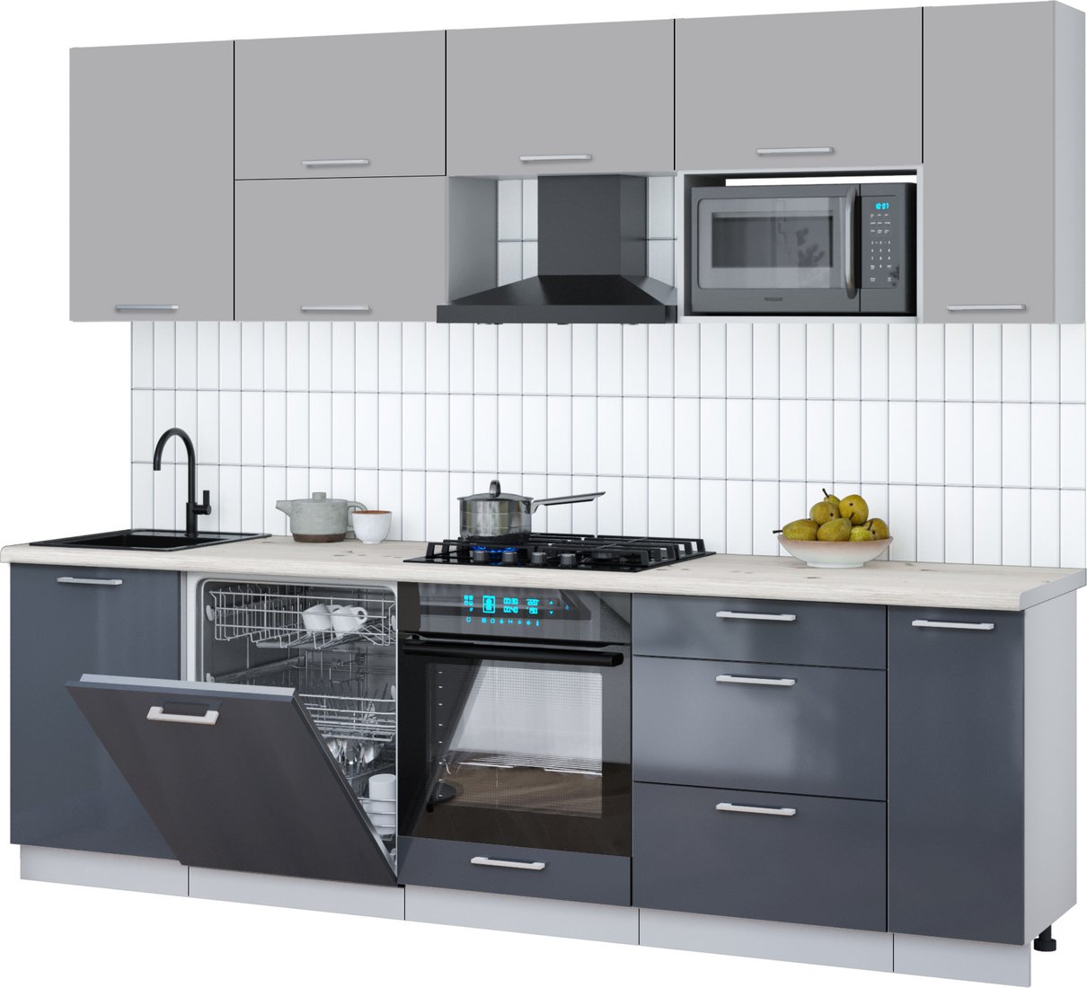 

Готовая кухня Интерлиния Мила Gloss 2.6-ПМ2 (асфальт глянец/грей/бискайская сосна)