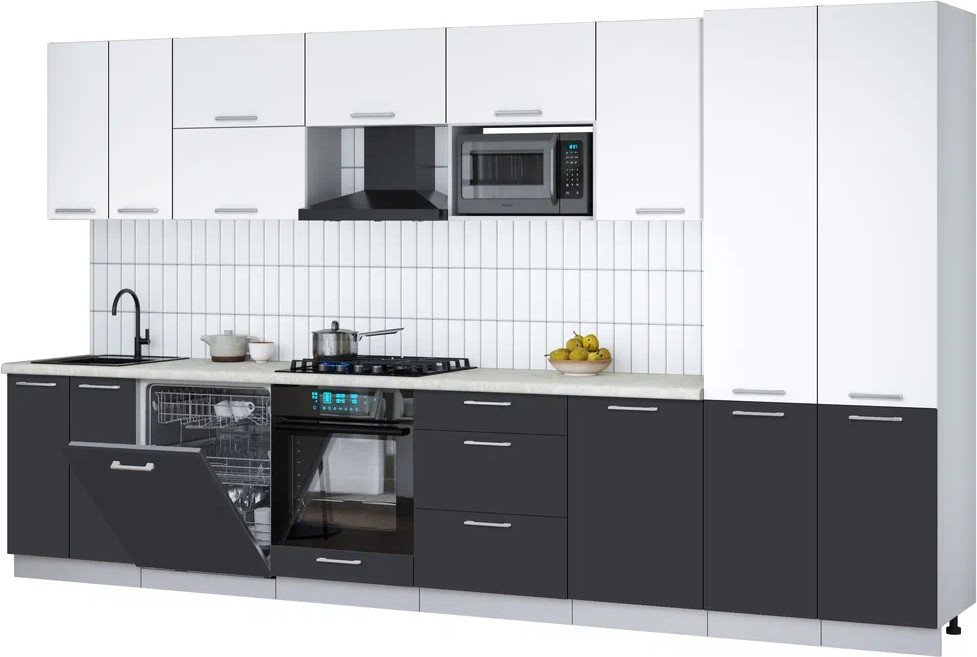 

Готовая кухня Интерлиния Мила Gloss 3.7-ПМ2 (пепел/белый/опал светлый)