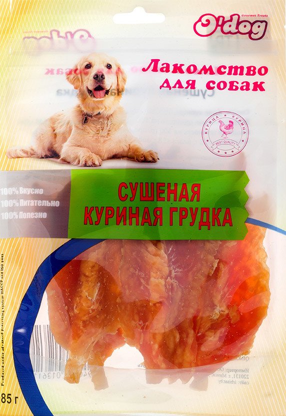 

Лакомство для собак O'dog Сушеная куриная грудка 85 г