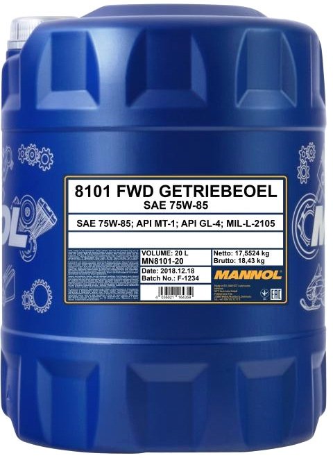 

Трансмиссионное масло Mannol FWD Getriebeoel 75W-85 API GL 4 20л