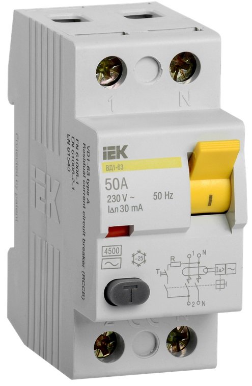 

Дифференциальный автомат IEK ВД1-63 2Р 50А 30мА MDV10-2-050-030
