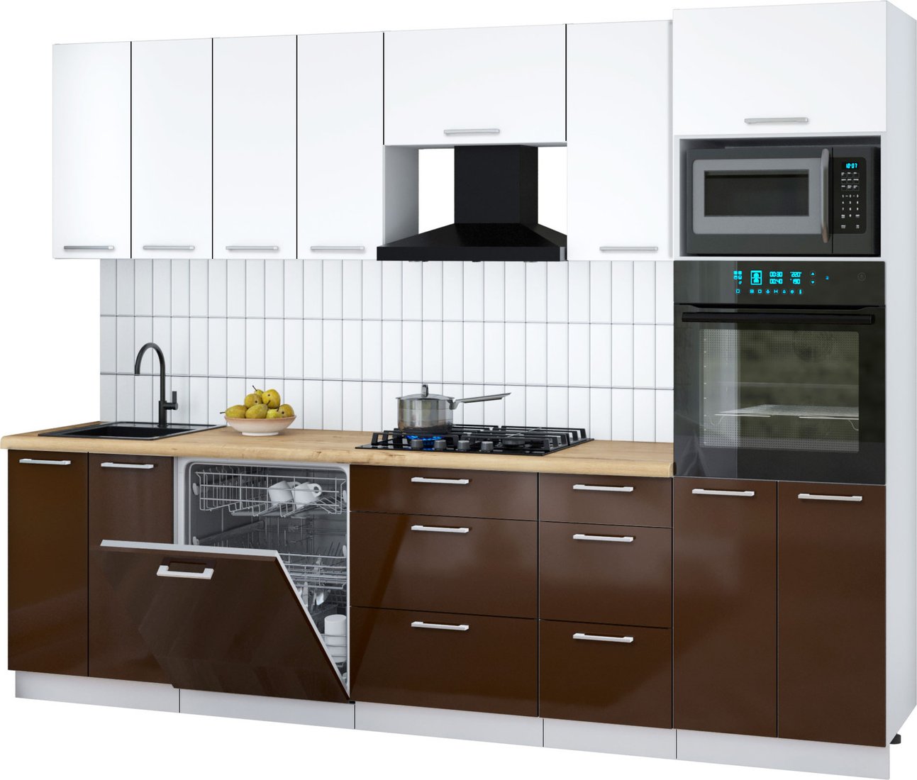 

Готовая кухня Интерлиния Мила Gloss 2.8-ПМ1 (шоколад глянец/белый/дуб бунратти)