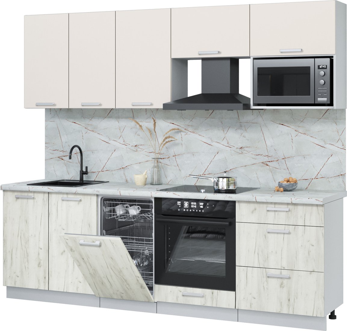 

Готовая кухня Интерлиния Мила Лайт 2.45-ПМ4 (персидский жемчуг/дуб белый/серый каспий)