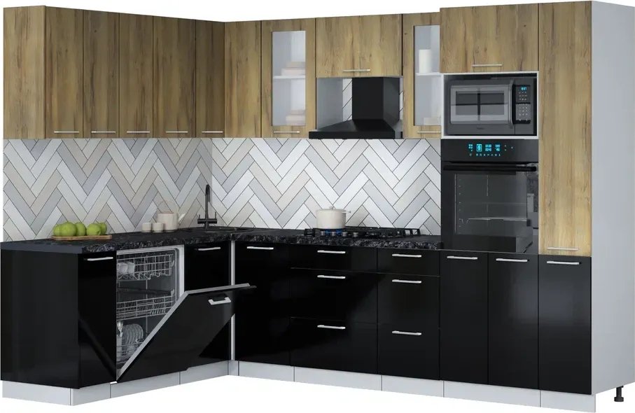 

Готовая кухня Интерлиния Мила Gloss 1.896х2.88 (черный глянец/дуб вотан/кастилло темный)