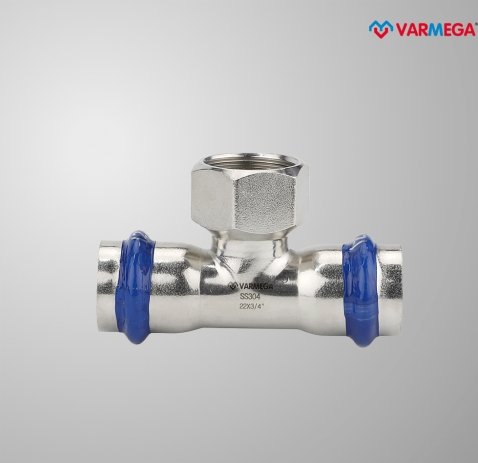 Фитинг Varmega Тройник раструбный Inox Press с внутренней резьбой 22x1/2x22 VM720220422