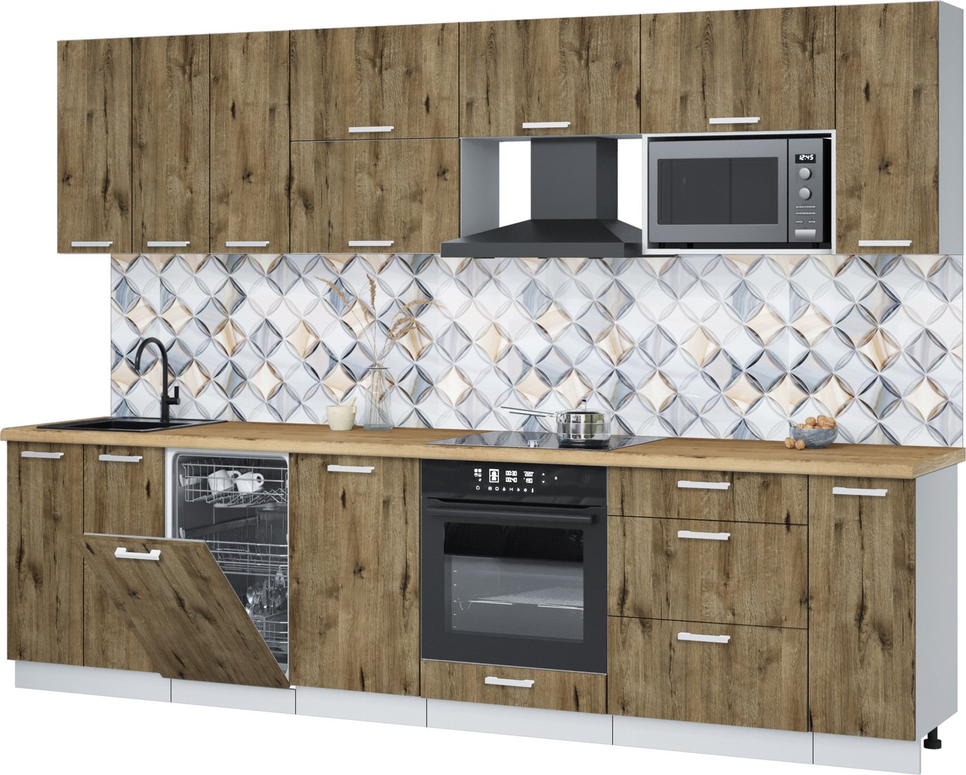 

Готовая кухня Интерлиния Мила Лайт 3.0-ПМ4 (дуб веллингтон/дуб веллингтон/дуб бунратти)